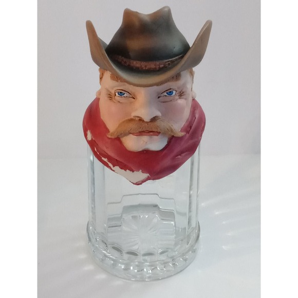Vintage ALWE Cowboy Beer Stein W. Germany Heavy Glass Mug (shelf) - Picture 1 of 7